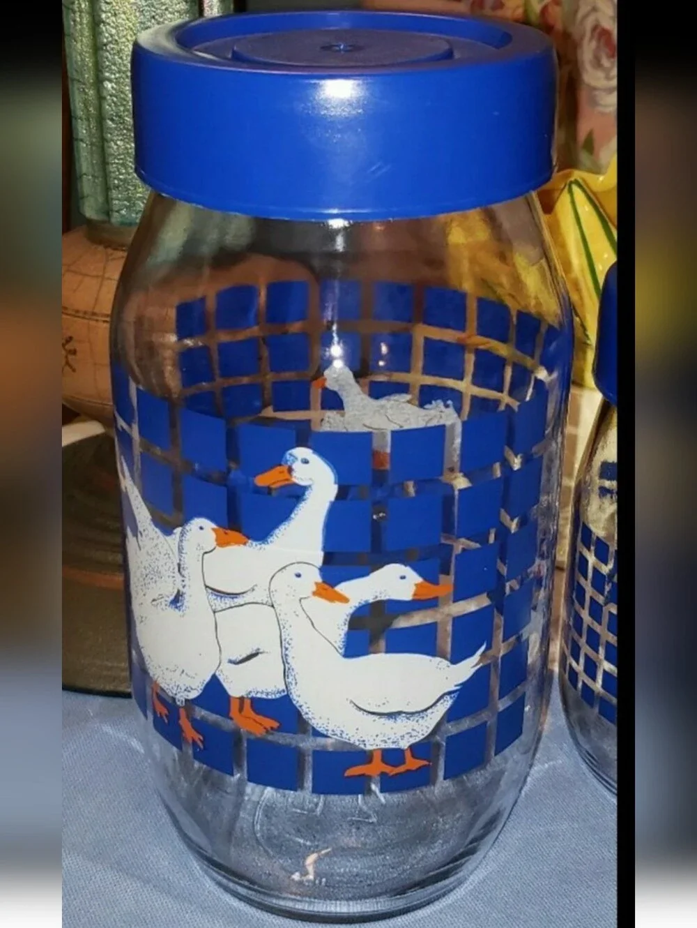 Vintage Blue Geese 2L Glass CanisterCarlton Glass